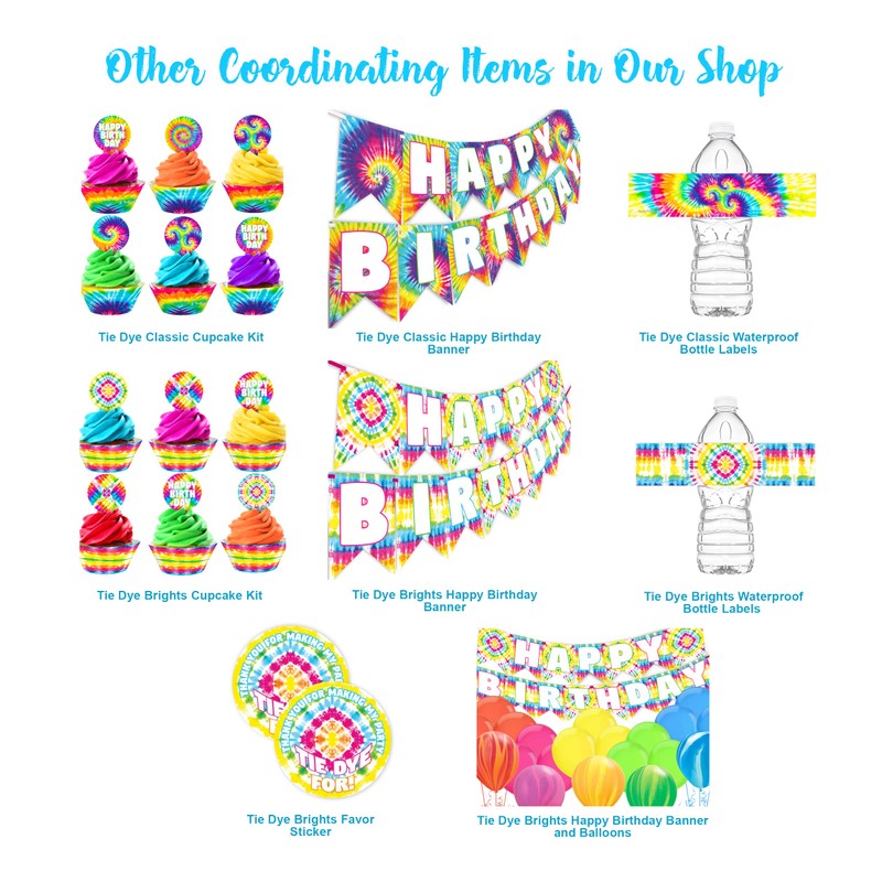 Tie Dye Cupcake Toppers and Cupcake Wrappers - 24 Cupcake