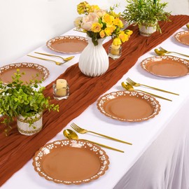 100Pcs Platos De Barro Mexicanos Mexican Paper Plates Cielito Lindo Party Decoration 9 Inch Terracotta Flower Clay Pottery Plates for Cinco De Mayo Birthday Wedding Baby Shower Party Supplies(Elegant)