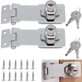 Keyed Hasp Lock Hasp and Staple with Padlock,2.5Inch Safety Door Clasp Door Lock Hasp Twist Knob Keyed Locking Hasp Gate Lock Heavy Duty Shed Lock with Key for Cabinets Drawer Gate, Silvery