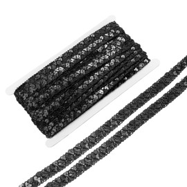 MECCANIXITY 14 Yard Sequins Beaded Lace Trim 2 Row 0.6 Inch Sequin Braid Trim Strip Paillette Sequins Ribbon Trim for Crafts, Embellishments, DIY Sewing Costume Black