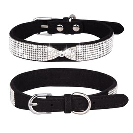 Haoyueer Rhinestone Dog Collar, Cute Iridescent Sparkly Soft Suede Dog Cat Rhinestone Crystal Diamond Pet Dog Puppy Collar (S, Black-3)