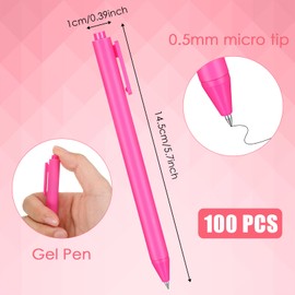 Geyoga 100 Pcs Pink Pens Bulk Valentine's Day Gifts Hot Pink Pens Black Ink Retractable Ballpoint Gel Ink Fine Point 0.5mm Comfortable Smooth Writing Cute Stylish for Office School