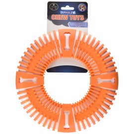 PET LIFE 'Denta-Bark' Sporty Durable Flexible Toss and Fetch Frisbee Oral Hygiene Pet Dog Toy, One Size, Orange/Yellow