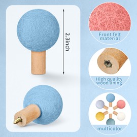 Memorywuu 6 Pcs Wool Round Wall Hook Kids Wall Coat Hooks Kids Coat Rack Wall Mount Wool Wooden Coat Hooks Hat Rack for Home Living Room Nursery Minimalist Wall Decor (Pastel Color)