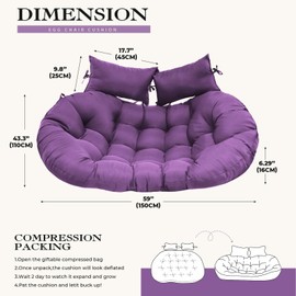lihtsofty Double Egg Chair Cushion Replacement 55x35in -Thickened Waterproof Removable Double Hanging Egg Chair Cushions, Swing Chair Cushion, Outdoor Patio Hanging Basket Chair Cushions(Dark Purple)