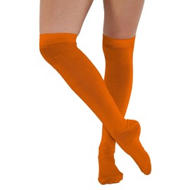 FNA Fashions® Girls Over The Knee Striped Plain Microfiber Socks Assorted Colours Thigh High OTK Socks (Orange)