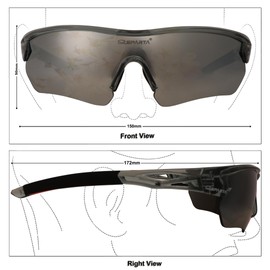 OUTDOOR SPARTA anteojos de sol deportivas (10. Marco gris transparente, lente completa espejada plateada)