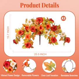 Fall Flowers Artificial for Decoration Fake Petunias Plants for Outdoor, 2PCS Autumn Silk Faux Flower UV Resistant No Fade Floral for Garden Balcony Yard Porch Realistic Indoor Decor (Orange White)
