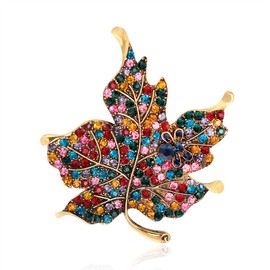 GYAYU Broche de hoja de arce con diamantes de imitación para mujer