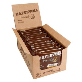 Hafervoll Porridge2go Haselnuss & Nussmus, 13 x 55g Riegel - Vegan, Bio, Glutenfrei, Naschen ohne Zusatz von Zucker, mit Hafer, Datteln und Quinoa-Pops