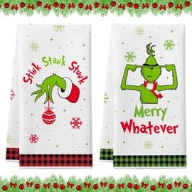 GreenYeah Christmas Kitchen Towels, 2 Pieces, Green-Haired Monster Christmas Kitchen Towels, Funny Christmas Towels, Tea Towel Christmas, Christmas Decoration Kitchen Towels for Bathroom Kitchen (B)