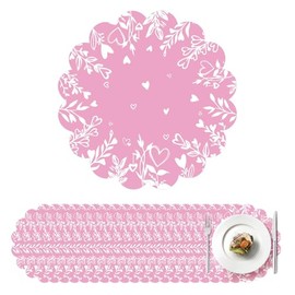 100 piezas de manteles de papel para San Valentín de 13.5 pulgadas con borde festoneado, manteles de San Valentín desechables con corazón floral rosa para mesas de comedor, fiestas, bodas