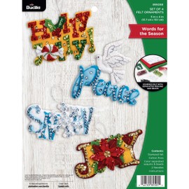 Bucilla Felt Applique 4 Piece Ornament Making Kit, Words for The Season, Perfect for DIY Arts and Crafts, 89505E