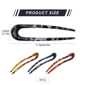 3 Pcs U Shaped Hairpins French Hair Stick Fork Vintage Resin Hair Pins Headdress Stylish Hair Chignon Pins for Women Girls Hair Styling Accessories Hair Forks for Thick Long Hair 3 Styles