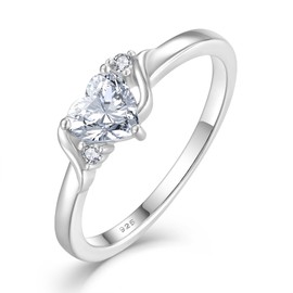 Vemhel Heart Rings 925 Sterling Silver Love Heart Rings Cubic Zirconia Women for Jewelry - Size8