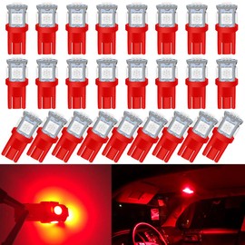 UNXMRFF 25-Pack 194 LED Light Bulb, Super Bright T10 LED Bulb Red, 2825 Bulb 5050 Chipset 5-SMD, W5W 168 LED Bulbs Replacement for 12V Car Interior Dome Map Door Courtesy License Plate Lights