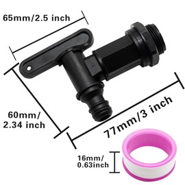 Plastic Snap-Fit Water Butt Rain Barrel Tap - Black, Water Butt Rain Water Collection Barrel Tap, Black Plastic Push-Fit