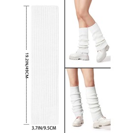 ZKGYUS 1 Pair of Women's Long Leg Warmers Women Girls Winter Crochet Knitted Leg Warmers Leg Warmers Knee Stockings Overknee Stockings (49 cm), White