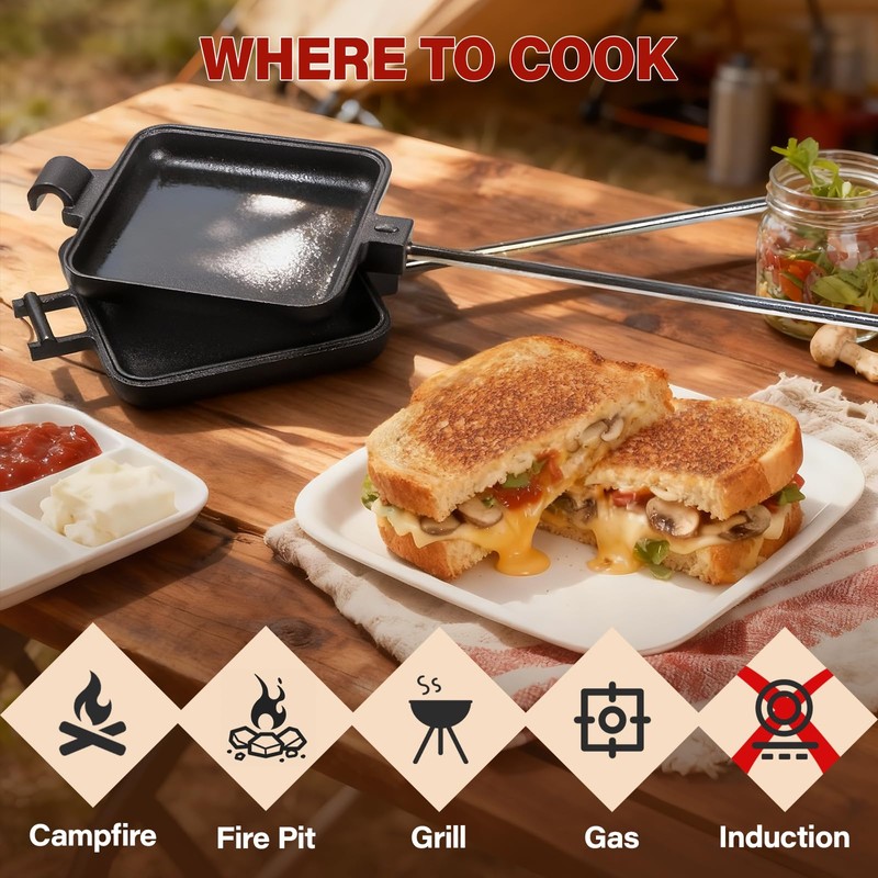 Mountain Pie Maker Cast Iron, Campfire Pie Iron, Hobo Pie