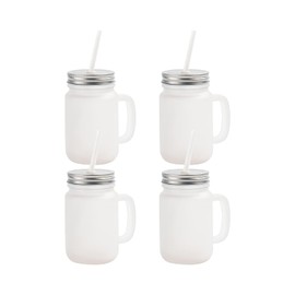Craft Express 12 OZ Sublimation Glass Mason Jar Blanks Frosted with Handle-Sublimation Tumbler Jar Cups Glass with Lid and Straw-Perfect for Cricut Mug Press Crafting-Set of 4