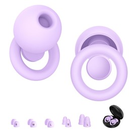 Ear Plugs for Sleeping Noise Cancelling, Comfy Silicone Ear Plugs for Noise Reduction 30dB/35dB, Reusable Hearing Protection Earplugs with 6 Silicone Eartips and 4 Memory Foam Ones, Purple