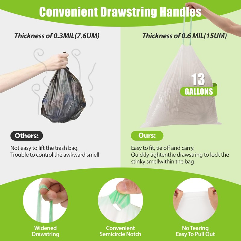 ValueGuard Large Trash Bags 13 Gallon Tall Drawstring 100% Post-Consumer