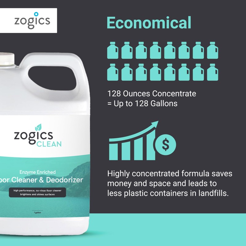 Zogics Enzyme Enriched Floor Cleaner & Deodorizer Concentrate, 128 oz