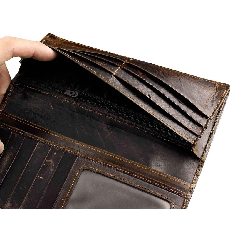 crazy hunter Mens Long Crocodile Head Motorcycle Punk Leather Wallet