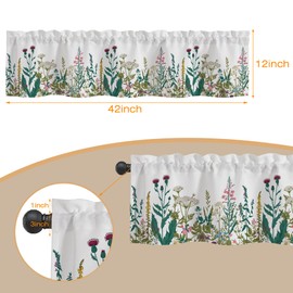 Colorful Herbs and Wild Flowers Semi Sheer Window Valances - Rod Pocket, Short, Light Filtering Decor for Kitchen, Living Room, Bedroom - 42"x12"