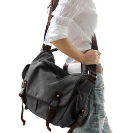[Upgraded] Vintage Canvas Messenger Bag Large Book Laptop Shoulder Bag Women Men New