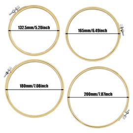 SZCXDKJ 4Pcs 4 Sizes Round Bamboo Embroidery Hoop Circle Cross Stitch Hoop Ring for Craft Sewing,with Gold Eye Embroidery Needles,Embroidery Hoop