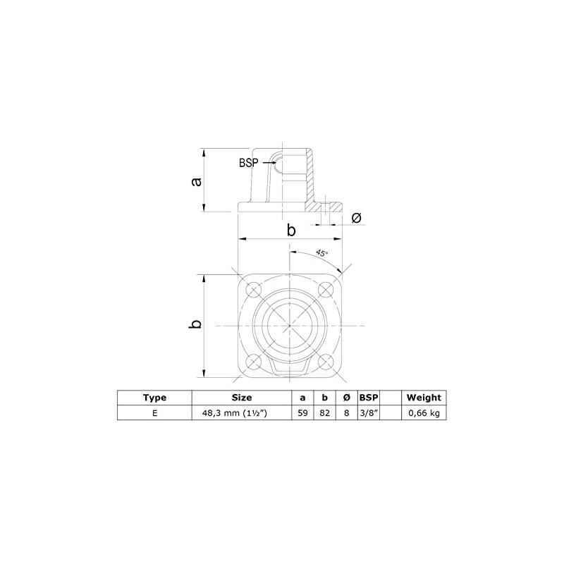 Pipe Connector Type 11 Foot Plate Square Diameter 48.3 mm