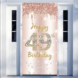 49th Birthday Decoration Women, Happy 49th Birthday Door Banner Rose Gold, 49th Birthday Fabric Sign Poster Door Decoration, 49th Birthday Background Banner Ladies, Birthday Party Welcome Sign