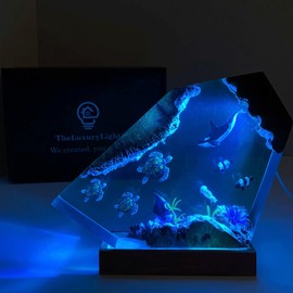THELUXURYLIGHT Killer Whale Resin Lamp, Resin Ocean Lamp, 16 Changeable LED Shark and Jellyfish Resin Lamp, Epoxy Resin Wood Light Lamp, Great Gift for Scuba Diver, Men, Boy Friends (Large Size)
