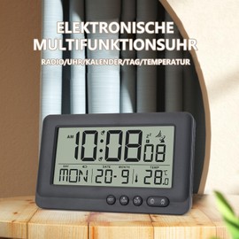 HAPPMY Radio Alarm Clock Digital with 2 Alarm Times, Alarm Clock Digital with Light, Radio-Controlled Clock with Temperature Display, Digital Clock with Date and Day of the Week, Digital Alarm Clock