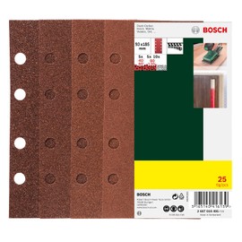 Bosch 2607019495, 25-Piece Sanding Sheet Set (Different Materials, Grit Size 40/60/80/120, 8 Holes, Accessories for orBital Sander), Red
