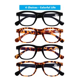 DOOViC 4 Pack Reading Glasses Blue Light Blocking, Fashion Lightweight Computer Readers Anti Eye Strain/UV/Glare Women/Men 3.5 Strength
