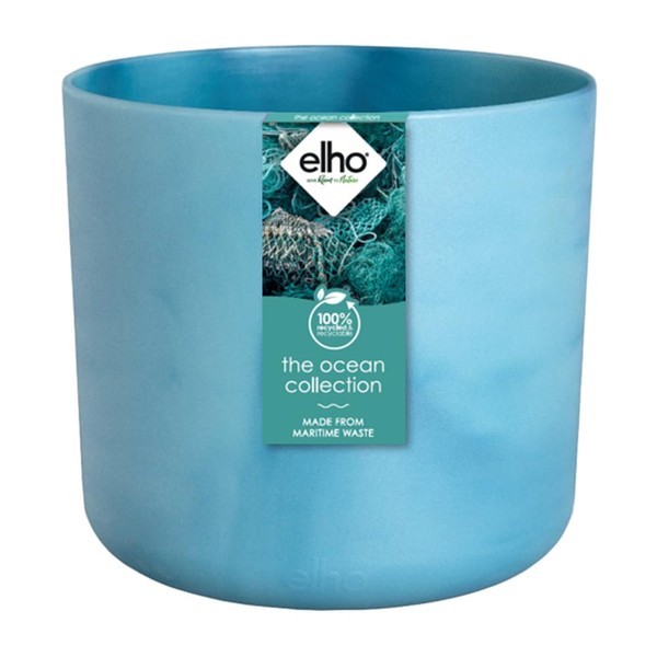 elho The Ocean Collection Round 22cm - Flower Pot Indoor - 100% Recycled - Made with Marine Waste - Blue/Atlantic Blue
