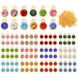 URROMA 96 Pcs Crystal Birthstone Charms Beads, 12 Colors Crystal Charms Pendant for Jewelry Making Crystal Charms for Bracelet Necklace Making, Gold