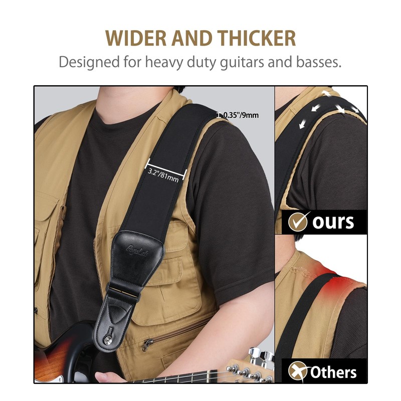 POGOLAB Guitar Strap for Electric Guitar & Bass, Wide Bass