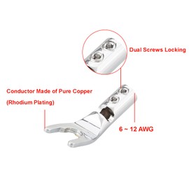 Viborg Pure Copper Speaker Spade Plug, Screw Locking Speaker Wire Connector, Fork Y Spade Lugs with Allen Wrench for Speaker Wire DIY 4PCS (Rhodium Plated with Heat Shrink Tube)