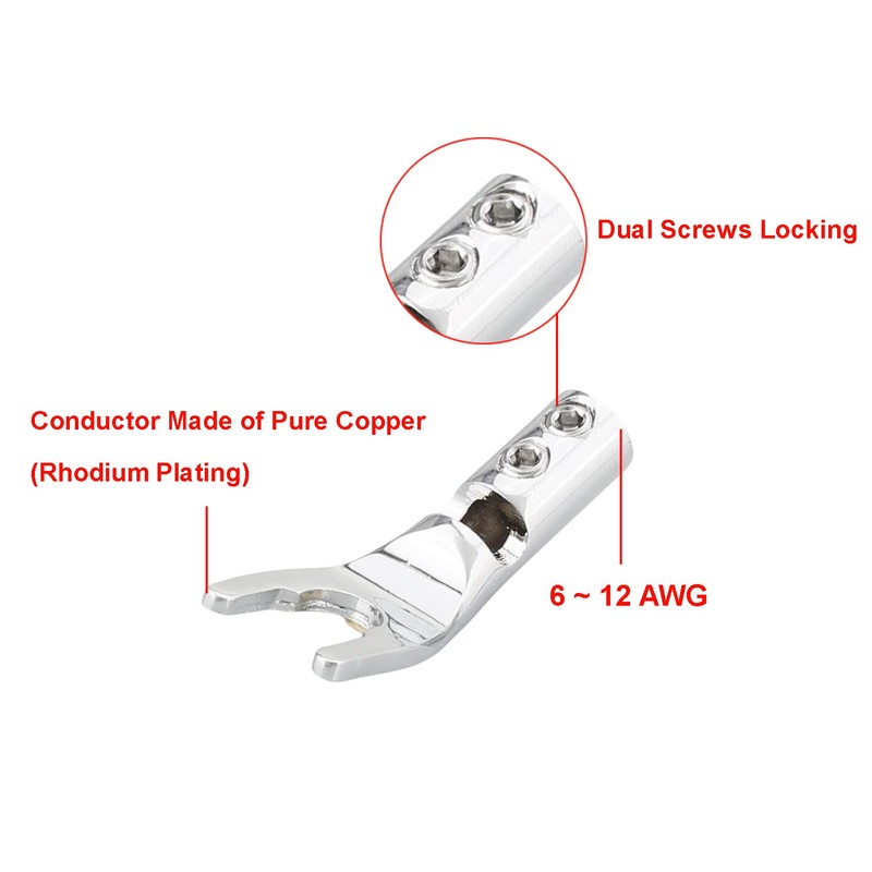 Viborg Pure Copper Speaker Spade Plug, Screw Locking Speaker Wire