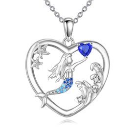 YONFQE Mermaid Necklace 925 Sterling Silver Heart Pendant Ocean Sea Jewelry Gift for Women Sisters