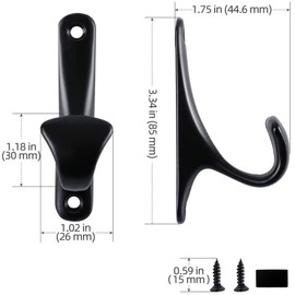 OLAYA Towel Hook 12 Pack Coat Hooks Wall Mounted Heavy Duty for Hanging Coat Hanger Bathroom Kitchen Office Entryway (Black)