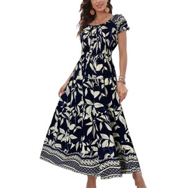OSTOO Women's 2025 Summer Short Sleeves Boho Floral Print Tiered Casual Flowy Long Maxi Dress