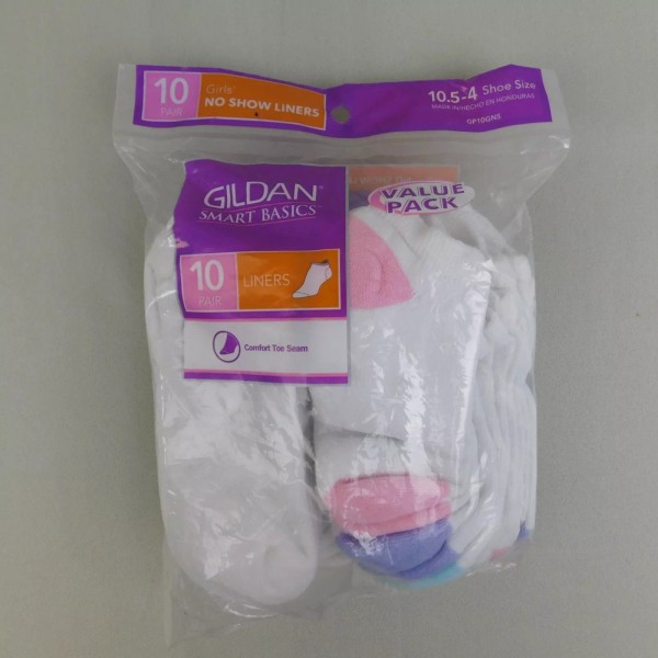 Gildan Smart Basics 10-Pair Girls No-Show Liner Socks - Size