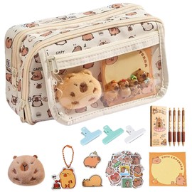 Capybara-Briefpapier-Set, Transparentes Capybara Mäppchen, Capybara Federmäppchen Groß, Capybara Schul Sachen Mit Briefpapier Inklusive, Weit öffnendes mit Fächern, Geburtstagsgeschenke für Kinder