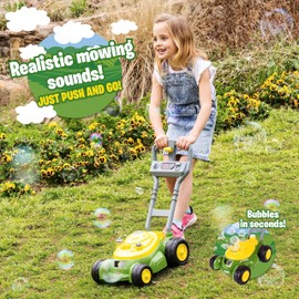 John Deere Bubble Lawn Mower for Toddlers, Bubble Blowing Machines, Indoor and Outdoor Gardening Toy, Birthday, Party Favor for Preschool Girls and Boys, No Batteries Required, 2+