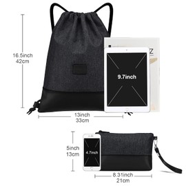 Livacasa Gym Bag With Zip And Inner Pocket, Sports Bag, Hipster Gym Bag, Lined Backpack With Adjustable Drawstring, Gym Bag For Men And Women, black