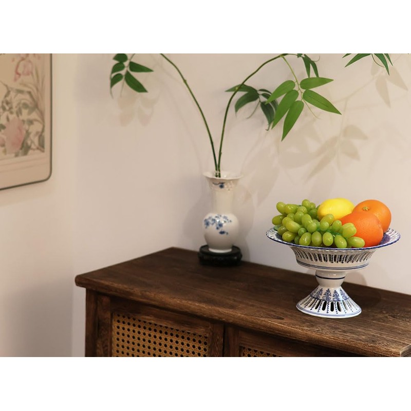 Aimusego Blue and White Party Tray, Ceramic Fruit Dispaly Bowl